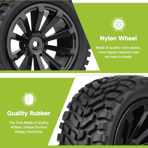 4Pcs 12mm Hex RC Wheels Tires Height 2.99 inch (76mm) for 1/10 On Road and 1/14 1/16 1/18 Scale Models Cars Truck Buggy with Foam Inserts