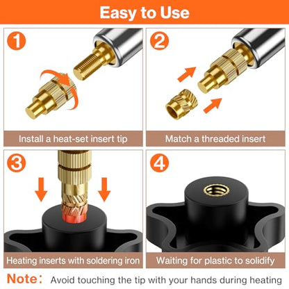 Preciva M3 Threaded Inserts Set, 360Pcs Heat Set Bolts Nuts with M3 Insert Tip and 60W Digital Soldering Iron, for 3D Printer Parts or Plastic Parts - size: M3