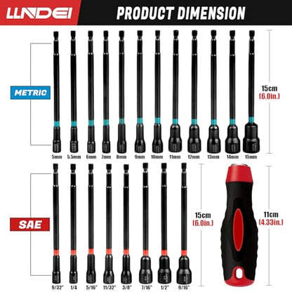 21-Piece Magnetic Nut Driver Set - SAE (1/4" to 9/16") & Metric (5mm to 15mm) Nut Driver Set with Non-Slip Grip Handle - Upgrade Cr-V Magnetic Socket set for Secure Fastening in Tight Spaces - size: 21pcs Nut Driver Set with Storage box