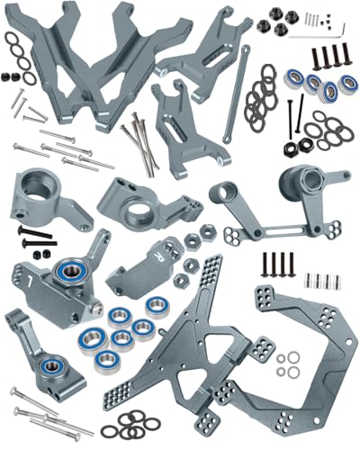 Upgrade Parts for Rustler/Stampede 2WD(VXL), Front/Rear Suspension A-Arms,Steering Blocks,Caster Blocks C-Hubs,Stub Axle Carriers,Shock Towers,Steering Bellcrank,RCarmumb Aluminum RC Hop-Up,Titanium - color: Titanium(1set)