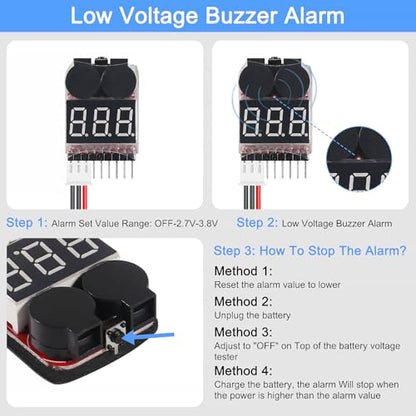 6pcs Lipo Battery Checker RC Battery Low Voltage Buzzer Alarm Voltage Tester Monitor for 1-8S Lipo Life LiMn Li-ion Battery
