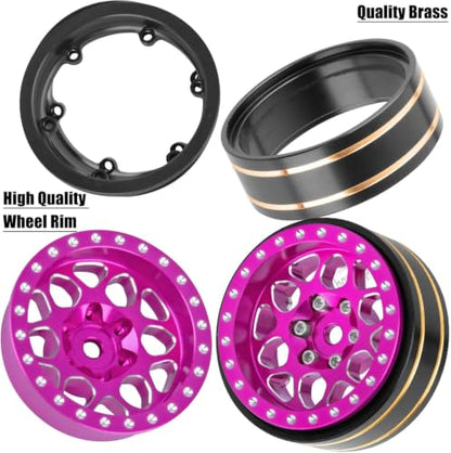 for 1/18 1/24 Axia l SCX24 TRX4M,1.3 Beadlock RC Wheels and Tires,1.3" Aluminum & Brass RC Wheel Hub Rim Rubber Tires RC Truck Tires Heavy Duty Rim.Pink 4PCS - color: (4pcs）pink