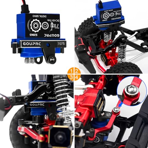 GOUPRC 7KG RC Digital Micro Servo for 1/18 TRX4M Servo RC Car, Metal Gear RC Servo with Servo Mount Bracket & Steering Link & Servo Horn Set Upgrade Parts (Black&Steering Link) - color: Black&tie Rods