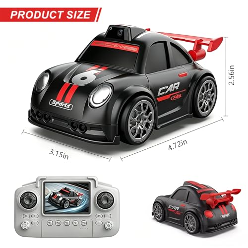 Mini RC Car with Camera, 2.4" Screen FPV Remote Control Car with 8G Card, Rechargeable 360° Drift Kids Small RC Racing Car Dual Control via Remote & App Controlled Vehicles, Follow/Escape/Demo Modes