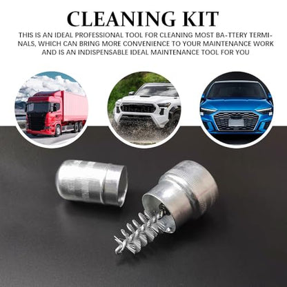 Battery Terminal Cleaners, Cleaner Kit with 2PCS Battery Cleaning Brushes and 10PCS Battery Terminal Anti-Corrosion Washers Protector Fiber, Universal Cleaning Accessories for Car, Boat
