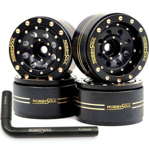 Adjustable Offset Brass 1.0 Beadlock Wheels Rims 44g/Rim for RC 1/18 TRX4M Axial SCX24 90081 & Other 1/24 Micro Crawler, (4-Pack, HS701450) - color: Black