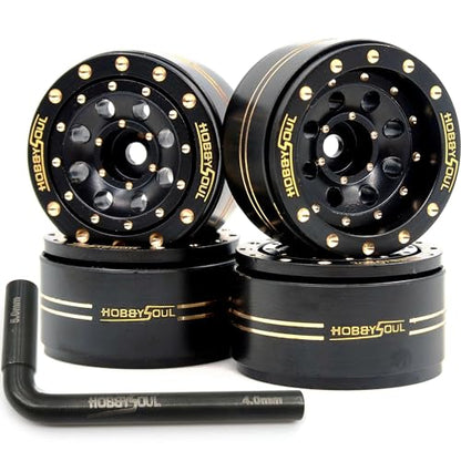 Adjustable Offset Brass 1.0 Beadlock Wheels Rims 44g/Rim for RC 1/18 TRX4M Axial SCX24 90081 & Other 1/24 Micro Crawler, (4-Pack, HS701450) - color: Black