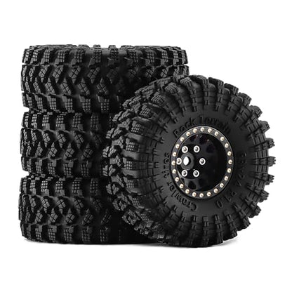 1.0" Beadlock Brass Wheels and 63mm Tires for SCX24 TRX4M | 7mm Hex, Soft Rubber Tires with Foam Lining, 1/18 1/24 RC Crawler Upgrade Parts - color: Brass Black