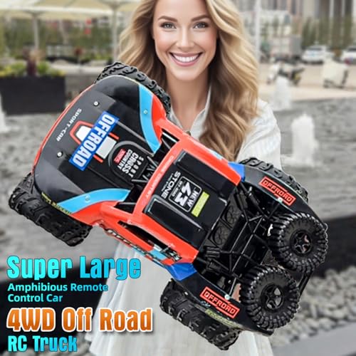 KB KAIBO Q205 1:12 Large Amphibious Remote Control Car - Waterproof RC Monster Truck with Waterproof Controller & 2 Modular Batteries for 60+ Min Play, 7.4V 4WD All Terrain Toy for Kids Adults-Blue - color: Q205 Blue