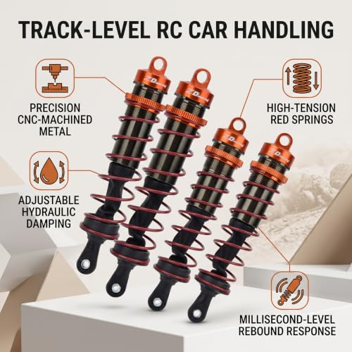 Tbest RC Car Shock Damper, 4pcs Metal Oil Pressure Adjustable Front Shock Damper Rear Shock Damper for 1/8 RC Car(Orange) Zd Racing Shocks Arrma Kraton 6S Parts