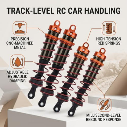 Tbest RC Car Shock Damper, 4pcs Metal Oil Pressure Adjustable Front Shock Damper Rear Shock Damper for 1/8 RC Car(Orange) Zd Racing Shocks Arrma Kraton 6S Parts