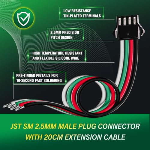 10 Pieces JST SM 2.5mm 4 Pin 20AWG Flexible Silicone Connector Kit | Premium Automotive Wiring, Heavy Duty Terminals, Reliable Circuit Board, High Temperature Housing, Easy Project Assembly - size: 4-Pin, style: JST-SM-M
