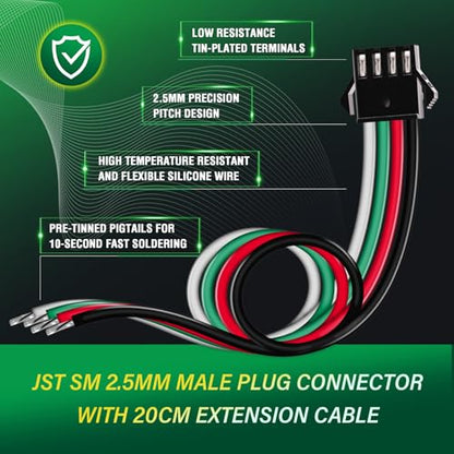 10 Pieces JST SM 2.5mm 4 Pin 20AWG Flexible Silicone Connector Kit | Premium Automotive Wiring, Heavy Duty Terminals, Reliable Circuit Board, High Temperature Housing, Easy Project Assembly - size: 4-Pin, style: JST-SM-M