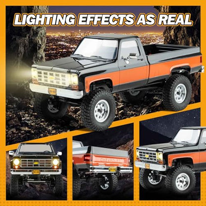 BEEZRC FMS 1/18 FCX18S Chevrolet K10 S RC Crawler, Official Licensed Off-Road RC Truck, 8km/h Hobby RC Cars, 4WD & 900mAh Remote Control Car for Adults, LED Lights 4-Ch 2.4GHz Transmitter RTR Black - color: Black