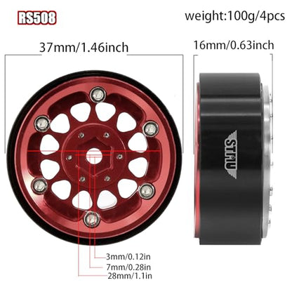 1.3" Aluminium Beadlock Wheels, RC Crawler Upgrade Parts for TRX4M SCX24 1/24 1/18 Scale RC Crawler Cars (red) - color: Red