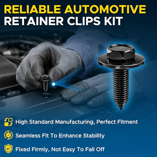 50PCS 1/4 Body Bolts & U-Nut Clips Kit for Fender Bumper Engine Cover Splash Shield Fastener Retainer Clips, Automotive Universal Screws Black(25 Sets)