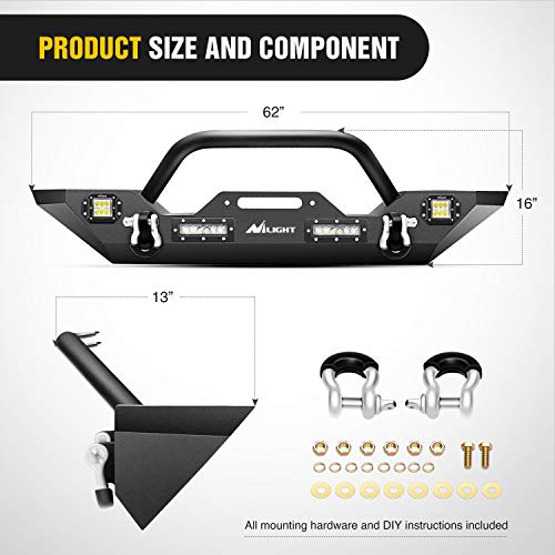 Nilight Front + Rear Combo Compatible for 2007-2018 Jeep Wrangler JK,Rock Crawler Bumper with Hitch Receiver & Nilight Upgraded LED Lights Off Road Textured Black - color: Front Bumper + Rear Bumper
