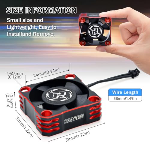 30mm RC Cooling Fan, 28000RPM Cooling Fan for Turbo ESC A3 with XH Connect for RC Car 1/8 1/10 1/12 RC Car ESC (Red&Black) - color: Red&Black