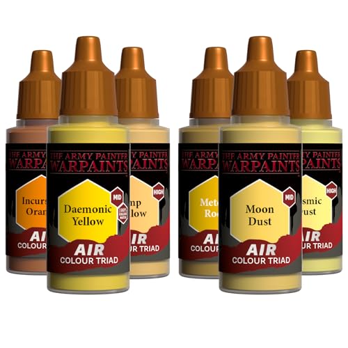 The Army Painter, Airbrush Primary Bundle Yellow, 2 Triads x 6 x 18 ml | Pre-thinned Acrylic spray gun paints - Paint sprayer paint for D&D & Warhammer Miniatures - color: Yellow