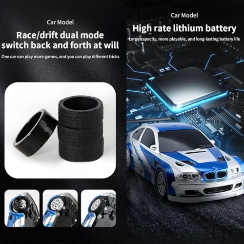 RC Drift Car - 1:43 Remote Control Car 2.4GHz Mini Drift Cars Racing High Speed Drift Car Model with LED Lights for RC Toys Gift (Silver) - color: Silver