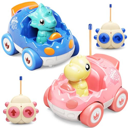 Kidz do 2 Pack Pink Dinosaur Remote Control Car Toys, Christmas Birthday Gifts for Boys Girls 2 3 4 Years Old, Dino RC Car with Music and Light, Toddlers Toys for Kids 2-4 Year Old,(Pink Blue) - color: Pink&blue