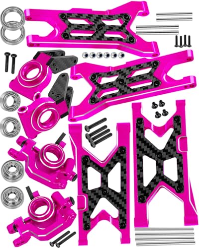 RC Carbon Fibre Front Rear Suspension Arms Rear Hubs Front Steering Block Knuckles & C-Hubs Caster Blocks Upgrades Parts for 1/10 Senton/Granite/Vorteks3S Blx & Mega 550 RC Car.Pink - color: Pink(for 1/10)