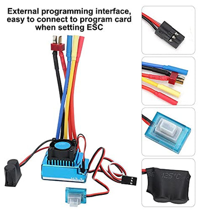 Brushless ESC, Water Proof Dustproof RC Car Speed Controller with Program Card Interface for 1/10 1/14 /16 Scale Remote Control Vehicles (45A)