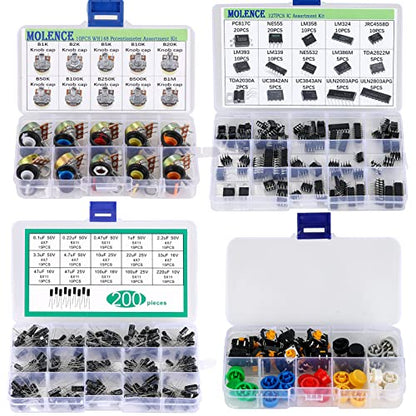 5162pcs DIY Electronics Components Kit Assortment | Resistor, Inductor, Capacitor, LED, Triode, ICS, Diodes, PCB, Potentiometer, Pin Header, Jumper Wire, Terminals, Tactswitch