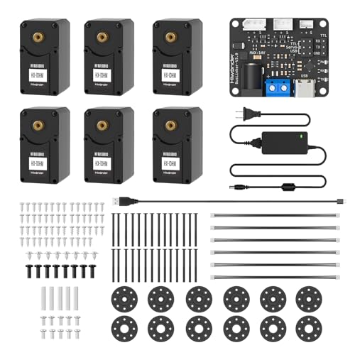 6 Pack 10KG High Torque Serial Bus Servo Motor 12V 360° Programmable Magnetic Encoder Continuous Rotation Compatible with LeRobot SO-ARM101 Industrial Digital Servo for Robotic Arm RC Car, HX-10HM