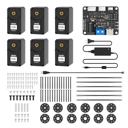 6 Pack 10KG High Torque Serial Bus Servo Motor 12V 360° Programmable Magnetic Encoder Continuous Rotation Compatible with LeRobot SO-ARM101 Industrial Digital Servo for Robotic Arm RC Car, HX-10HM