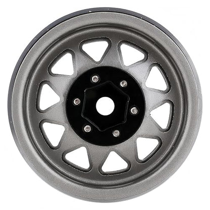 4PCS AMK 1.9 Steel Beadlock Wheels with 12mm Hex & -8.9mm Offset Wheel Rims for 1/10 RC Rock Crawler TRX4 TRX6 SCX10 CAPRA-10 Redcat Gen8 1.9 Wheels Upgrade (Gray) - color: Gray