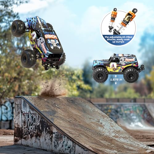 1/14 Brushless RC Cars for Adults, Max 42mph Oil Shock Absorber Electric 4WD High-Speed RC Car, Remote Control car for Adults RC Truck with Two 2S Lipo Batteries, Compatible with 3S Lipo - color: Blue