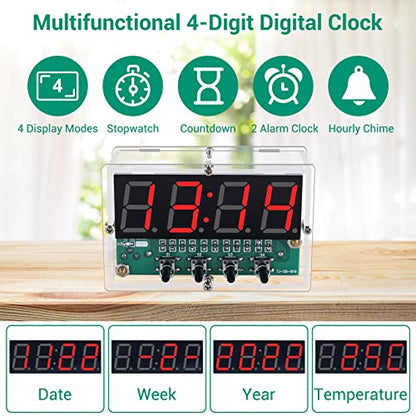 MiOYOOW DIY Electronic Clock Soldering Kit, Rechargeable 4-Digit Digital Alarm Clock with Light Sensor, SMD SMT Soldering Practice Kit, STEM Electronics Project for School Learning and Daily Use - color: 4 Digit Rechargeable Clock Kit