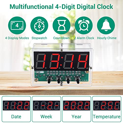MiOYOOW DIY Electronic Clock Soldering Kit, Rechargeable 4-Digit Digital Alarm Clock with Light Sensor, SMD SMT Soldering Practice Kit, STEM Electronics Project for School Learning and Daily Use - color: 4 Digit Rechargeable Clock Kit