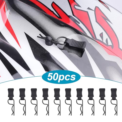 50pcs FriHobby RC Car Clips with Pull Tabs Compatiable with 1/8 1/10 1/12 1/14 Traxxas Arrma Axial SCX10 Redcat Losi Tamiya HPI HSP Himoto Body Clips (Silver) - color: Silver