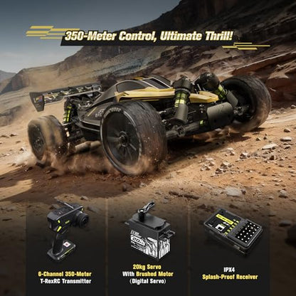 RLAARLO 1/10 Brushless RC Cars, 4×4 Buggy, 50+ MPH, Carbon Fiber, Ages 8+ | 3650-2650KV Brushless Motor, 4WD, 3S LiPo, Alloy Chassis, Sealed Diffs, 20kg Servo, 6CH Radio, Waterproof, All-terrain