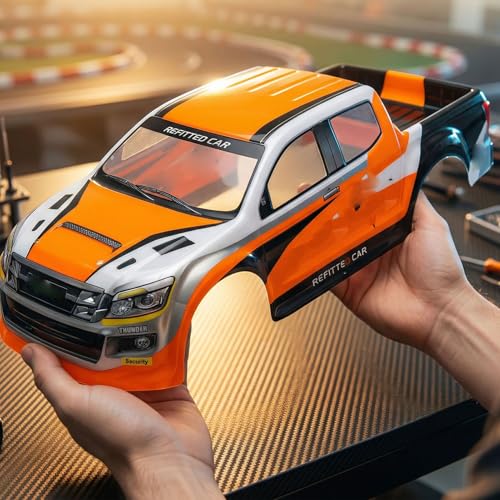 1/10 RC Car Body Shell Painted Precise Design for 26cm Wheelbase Pickup Trucks Lightweight PVC Material (Orange) - color: Orange
