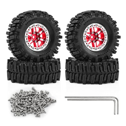 1.3" Wheel Tires Aluminum Wheel for 1/18 1/24 SCX24 TRX4M Upgrade RC Crawler Car (red) - color: red