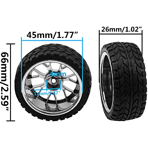 4Pack HIRCQOO 12mm Hex Plastic Wheel Rims & 2.59" Rubber Tires Set w/Foam Compatible with Traxxas Kyosho HPI Tamiya TT-01 TT-02 Sakura HSP 1/10 RC On-Road Touring Car (Yellow) - color: Yellow