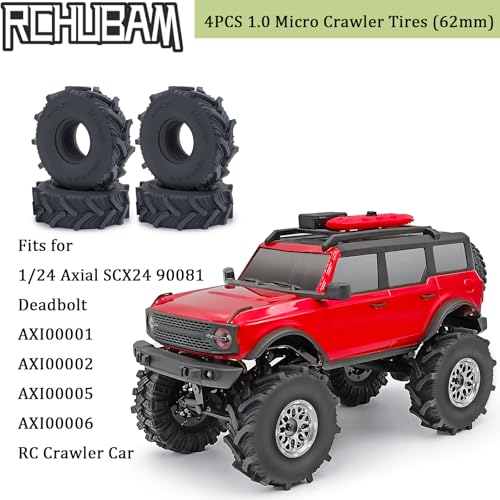 RCHUBAM 4PCS 1.0" Micro Crawler Tires Rubber Mud Tires for 1/18 TRX4M 1/24 Axial SCX24 90081 AXI00001 AXI00002 AXI00005 AXI00006 RC Crawler Car (62mm) - color: 62mm
