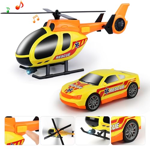 Dwi Dowellin Tow Truck Toy for Kids,25.6" Semi Truck Toy with Racing Car and Helicopter, Semi-Trailer with Lights & Sounds,Birthday Gift for 2 3 4 5 Years Old Boys and Girls - style: Tow Truck