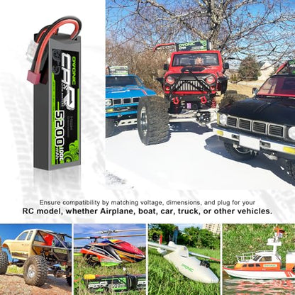 OVONIC Lipo Battery 7.4V 100C 5200mAh 2S Battery T-Style Plug Connector with Housing for RC Car Truck Vehicle Buggy Losi 1/10 Scale Racing Model