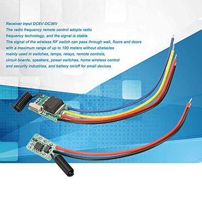 RF Remote Control Switch Kit, Including DC6V to 36V Receiver and DC5V to 24V Transmitter Mini RF Switch Contactless Small PCB Board 433MHz for Wall Floors Doors