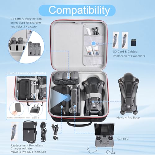 RLSOCO Carrying Case for DJI Mavic 4 Pro Drone Fly More Combo - Fits Full Set of Accessories: Drone Body,DJI RC Pro 2/RC 2 Controller,Batteries x 3,Charging Hub,Propellers and Other Accessories