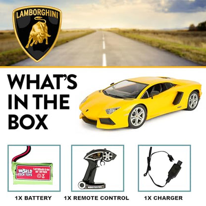 Lamborghini Aventador 1:10 Remote Control Sports Car, 2.4GHz, Full-Function | Officially Licensed Model Measures 16 x 7.5 x 4 in, Includes Rechargeable Car Battery; Remote Needs 3 AA, Ages 6+