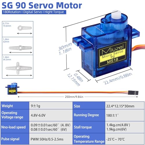 Sg90 9g Micro Servo Motor for Arduino RC Car Robot Boat Plane 3Pcs | Mini, Small, 9 Gram, Metal Gear, Digital, 180 Degree, Steering Servos for Rc Airplane Helicopter Robotic Arm Diy