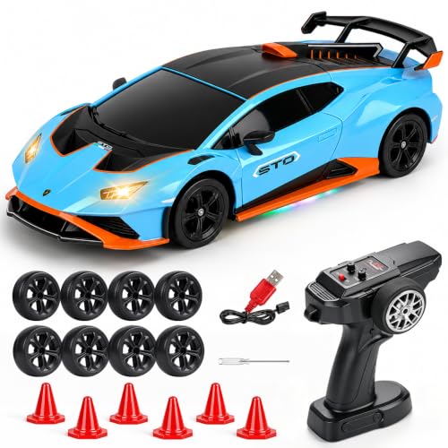 YESHIN 1：24 Lamborghini Haracan Drifting Car Blue, Lamborghini Toy Car, RC Cars for Boys Age 8-12, 2.4GHz Remote Control Car with Light - color: C-blue