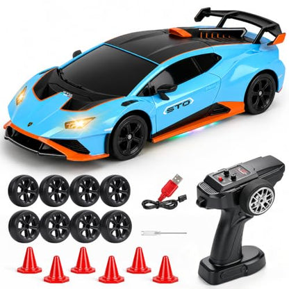 YESHIN 1：24 Lamborghini Haracan Drifting Car Blue, Lamborghini Toy Car, RC Cars for Boys Age 8-12, 2.4GHz Remote Control Car with Light - color: C-blue