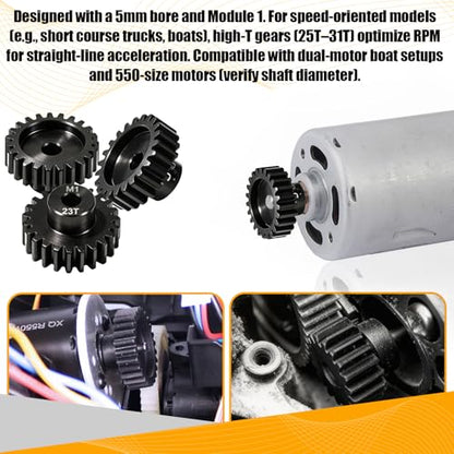 M1 Gear 23T 5mm Bore 3-Pack – High-Precision Hardened Steel Motor Pinion Gear for 1/8 1/10 RC Crawler, Monster Truck, Short Course Truck & Boat (Compatible with Traxxas Axial, FMS, HSP Redcat Losi) - style: M1 3Pcs 23T