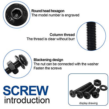 NINDEJIN M5 M4 M3 M2 Hex Socket Head Button Screw Bolts Nuts and Washer Assortment Kit, 1060PCS Small Metric Screws with 4PCS Allen Wrenches, Black Machine Screws Set 12.9 Carbon Steeel - size: 1060 Hex Button Head Socket Screws Nuts